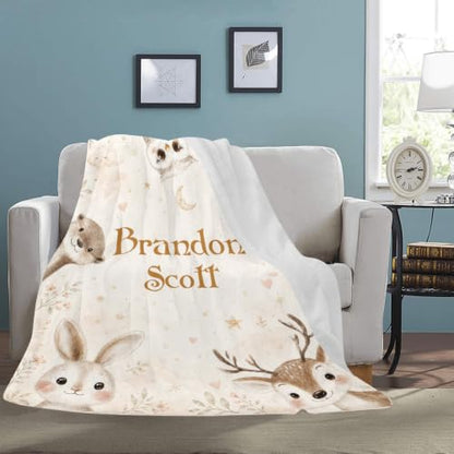 Personalized Baby Blanket with Name, Woodland Animals Nursery Blanket - color: Baby Blanket #10