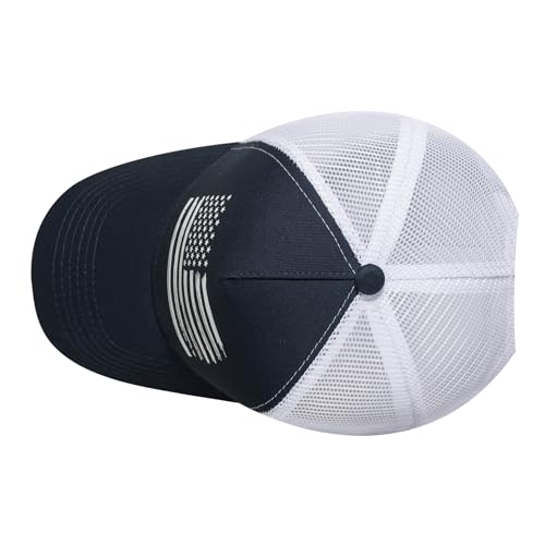 Baseball Cap, American Flag Trucker Hat for Men Women, Breathable Adjustable Fit Outdoor Mesh Snapback Hats - color: Navy/White Flag