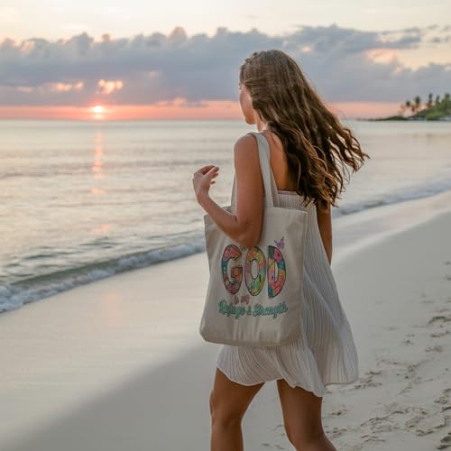 Christian Tote Bag for Women, Church Bible Canvas Bag with Inner Pocket for Churchgoers - color: Pink