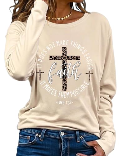SweatyRocks Women's Bible Verse Jesus Sweatshirt Religious Cross Graphic Faith T Shirts American Flag Pullover - color: Apricot, size: Small