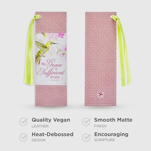 Christian Art Gifts Faux Leather Scripture Bookmark: Grace is Sufficient - color: Pink - Grace
