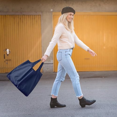 Large 50lbs Heavy Duty Reusable Foldable Grocery and Shopping Tote Bags - Washable Polyester Bags in Pocket - color: Blue