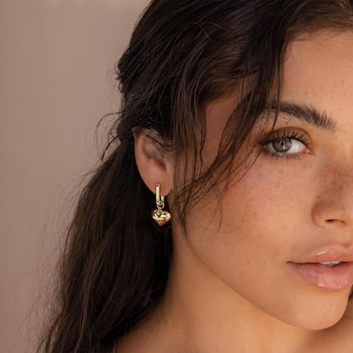 14K Gold Earring Cross Waterdrop Butterfly Heart Knot Earrings for Women Gold Silver Cross Leverback Drop Gold Silver Teardrop Hoop Dangle Earring White Gold Dangle Drop Earring - color: Gold-Puff Heart Dangle Earrings