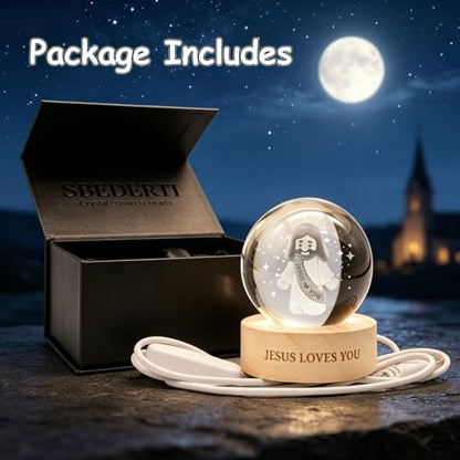 3D Jesus Loves You K9 Crystal Ball Night Light, LED Gift for Christians - size: 2.36 inches