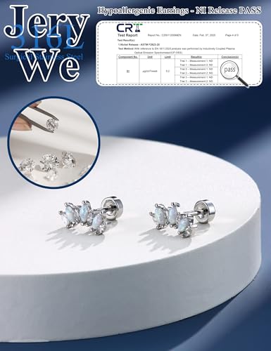 JeryWe Cartilage Earrings for Women Hypoallergenic Helix Piercing Jewelry - color: I:opal-silver filled
