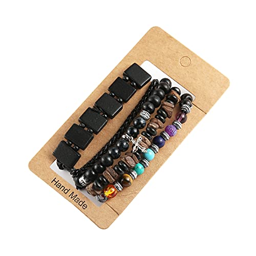 HZMAN Handmade Hemp Cords Wood Beads Leather Bracelets for Men Women - style: Tree of Life