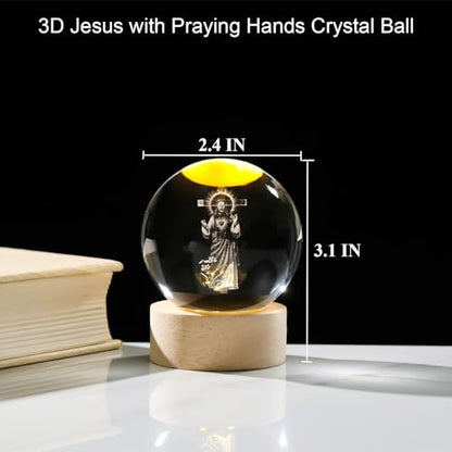 Arikyrist 3D Crystal Jesus Cross & Praying Hands Statue, Laser Engraved Sacred Heart of Jesus, Easter Decoration & Catholic Religious Gift - color: 3d Jesus#2