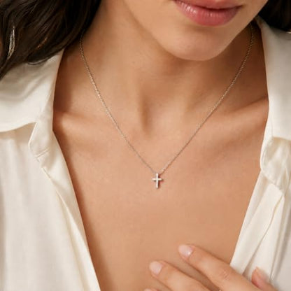 Dainty Tiny Cross Necklace for Women, Stainless Steel Rolo Chain Minimalist Mini Cross Pendant Necklace, Adjustable Simple Faith Christian Jewelry Gift for Women Teen Girls Her