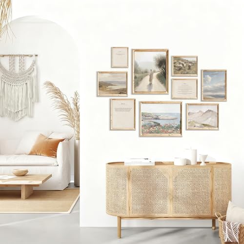 TWNSLLA Christian Wall Art Set of 9,Classic Bible Verses Wall Decor,Rustic Nature Sea&Mountain Landscape Pictures Jesus Wall Art,Vintage Christian Home Decor Aesthetic Posters,Unframed - color: Christian