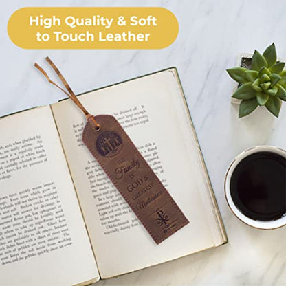 Leather Bible Bookmarks - 2 Leather Christian Bookmarks with Inspirational Verse | The Family is God’s Greatest Masterpiece | Perfect Religious Book Marker Gifts for Men, Women, Readers, Family - style: Family Tree