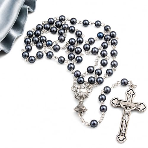 Westmon Works First Holy Communion Rosary Beads with Metal Crucifix & Center for Him Deluxe Set with Gift Bag