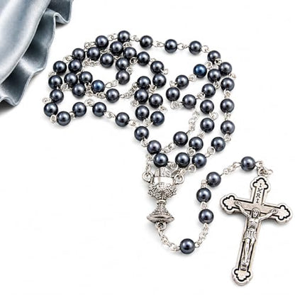Westmon Works First Holy Communion Rosary Beads with Metal Crucifix & Center for Him Deluxe Set with Gift Bag