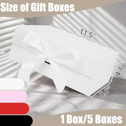 Aimyoo Large White Gift Box with Ribbon, 11.5x8.6x4.1 inch Groomsman Proposal Box for Presents with Magnetic Closure Lids, Rectangle Collapsible Luxury Box for Wedding, Christmas, Halloween, Birthday - color: White 11.4x8.8x4.2 inch-1 Pack