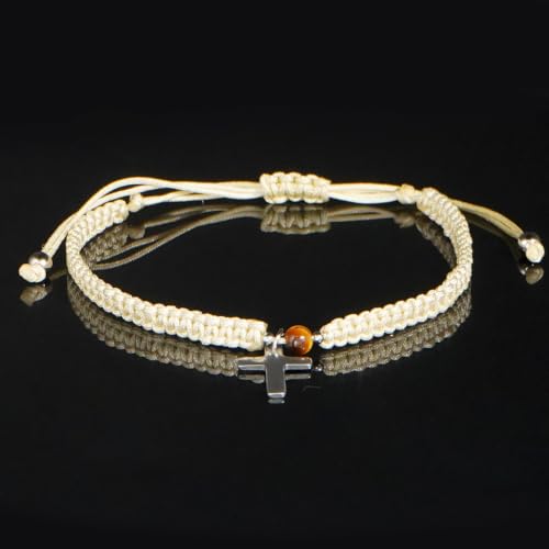 Christian Gifts for Women Men,Adjustable Religious Cross Brided String Faith Bracelet,Minimalism Catholic Baptism Accessories Jewelry Gifts Friendship - color: Beige