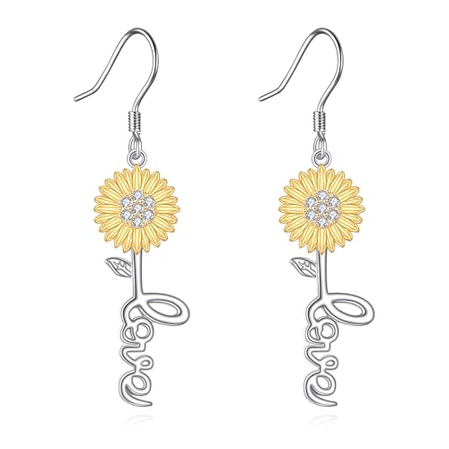 POPLYKE Faith Cross Flower Stud Earrings for Women Sterling Silver Dangle Earring Jewelry Gifts for Women Mom Wife - style: Love