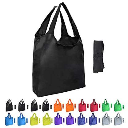 Aricsen Durable Colorful Folding Reusable Grocery Bags Handles, 20 Pack - color: Purple Black Green Orange Red Grey Blue Yellow