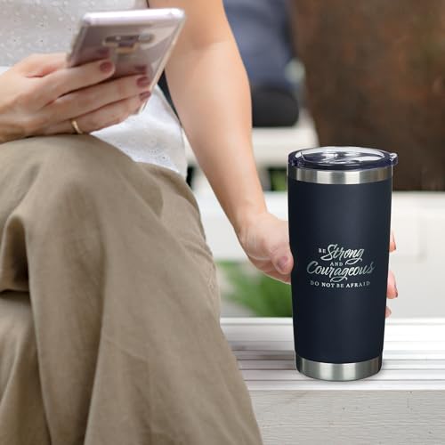 Christian Art Gifts Large Stainless Steel Scripture Tumbler Travel Mug - color: Navy/Be Strong