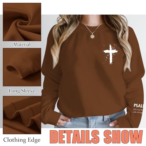 Women Christian Sweatshirt Psalms 91 Jesus Hoodie Religious Faith God Shirt Bible Verse Inspirational Pullover Tops - color: Brown, size: XX-Large