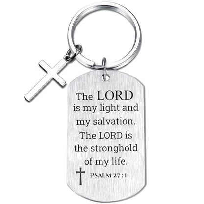 Inspirational Scripture Keychain with Cross - Bible Verse Matte Key Chain Religious Gift for Christian - style: Psalm 27:1
