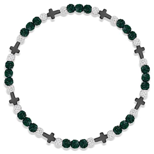 Beaded Baseball Necklace | Adjustable Sports Rope Chain with Baseball Cross Charm - Great Baseball Drip Gift for Players and Fans - color: Green-White-Blk