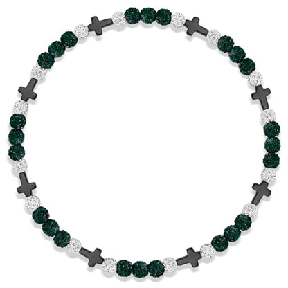 Beaded Baseball Necklace | Adjustable Sports Rope Chain with Baseball Cross Charm - Great Baseball Drip Gift for Players and Fans - color: Green-White-Blk