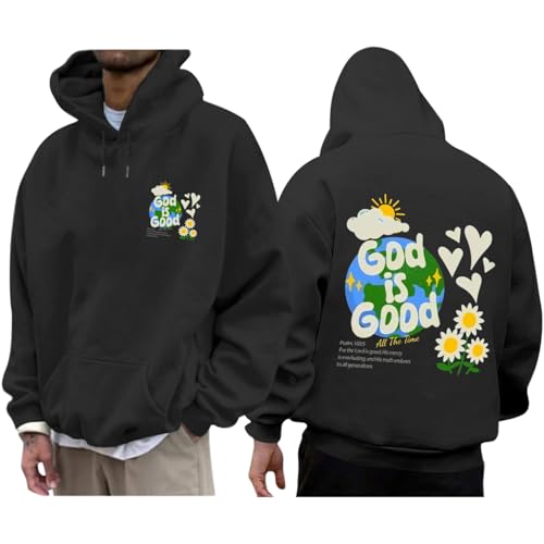 Christian Jesus Hoodies for Men God is Good Bible Verse Sweatshirt Inspirational Graphic Flower Religious Hoodie - color: Black, size: XX-Large