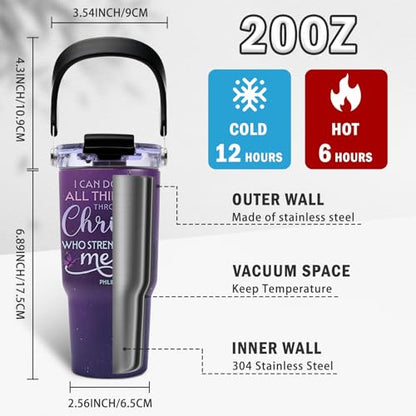 Christian Gifts for Women Faith Tumbler with Top Handle and Flip Straw Lid 20oz Stainless Steel Insulated Travel Cups, Inspirational Religious Gifts for Women Catholic, Pastor Wife Birthday Gift Ideas - color: Christian Faith02