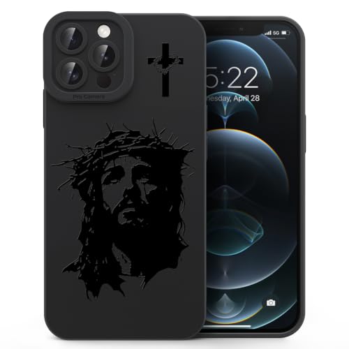 for iPhone 12 Pro Max Christian Phone Case, Crown Thorns Design - color: Black-Jesus Face, size: iPhone 12 Pro Max