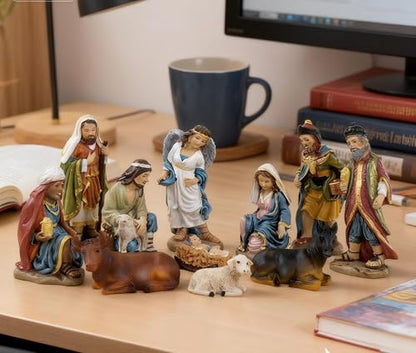 11-Piece Nativity Set - Hand-Painted Resin Holy Family Figurines, Complete Christmas Nativity Scene with Angel, 3 Kings, Shepherds & Animals for Home Decor & Gifts