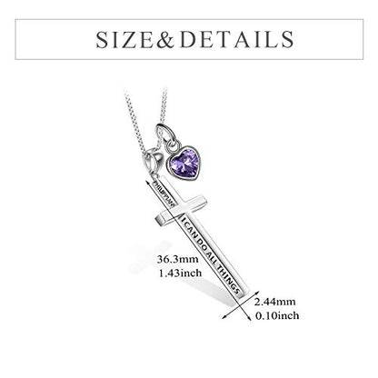 POPLYKE Cross Necklace 925 Sterling Silver Philippians 4:13 I Can Do All The Things Inspirational Necklace Gifts for Women Men 20+2'' - color: silver-02 February