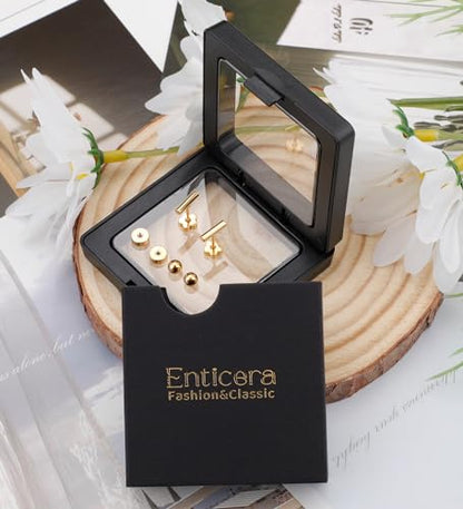 Enticera 14K Gold Stud Earrings for Women 20g Leaf Cross Bar Handmade Flat Back Earrings Hypoallergenic Nap Screw Back Cartilage Earrings Tragus Helix Piercing Jewelry - color: Gold Tone, style: Bar