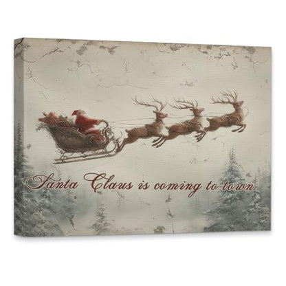KSDUT Christmas Santa Sleigh and Reindeer Framed Wall Art 14x11 Inch - color: Christmas-19