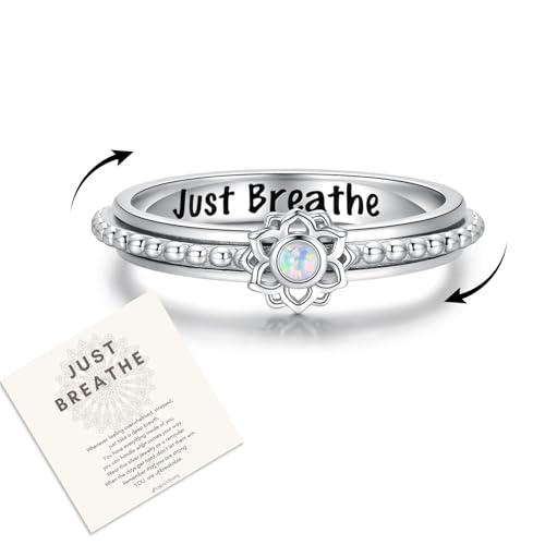 Fidget Spinner Rings for Anxiety Women Sterling Silver Stress Relief Gifts - style: Lotus