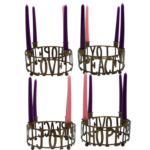 Needzo Hope, Peace, Joy, and Love Tabletop Advent Wreath Candle Holder, Traditional Christmas 2024 Decorations, 8 Inches Diameter, Candles Not Included