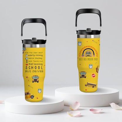 30oz Bus Driver Tumbler with Handle, School Bus Driver Gifts for Women Men - color: SchoolBusDriver1