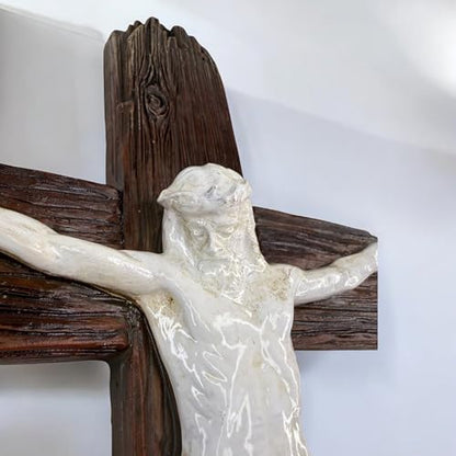 Top Brass Jesus Crucifix Cross, Rustic Catholic Christian Wall Decor, 12"