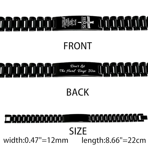 Bible Verse Bracelets Inspirational Christian Wristbands Graduation Gifts to Son Men Dad Father Husband Boyfriend Encouragement Jewelry Adjustable Stainless Steel Bracelet - style: MATTHEW 19:26(DON'T LET THE HARD DAYS WIN)