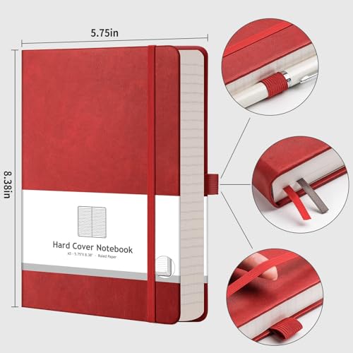 AHGXG Lined Journal Notebook, 320 Numbered Pages, A5 (5.75'' X 8.38'') - color: Red, size: A5