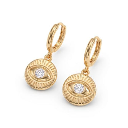 VACRONA Gold Heart Hoop Earrings Huggie Earrings for Women 14k Gold Plated Small Hoops Earrings - color: cz evil eye