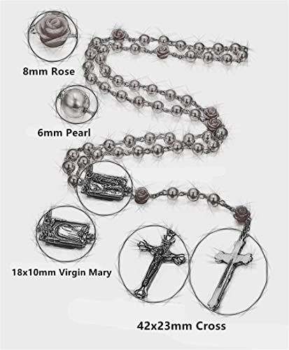 SZQCZB Rosary Beads Catholic Necklace Holy Soil Medal Cross Crucifix with Metal Box and 18pcs Prayer Cards - color: Pink