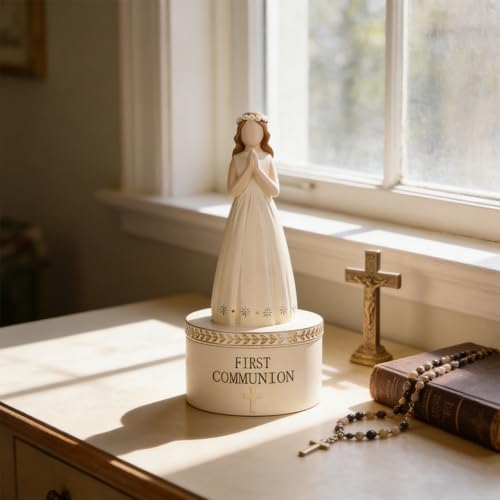 First Communion Gifts for Girls, 1st Holy Communion Gift with Prayerful Girl Figurine and Keepsake Box, Catholic Religious Keepsake, Jewelry Memory Box, First Communion Decor Gift