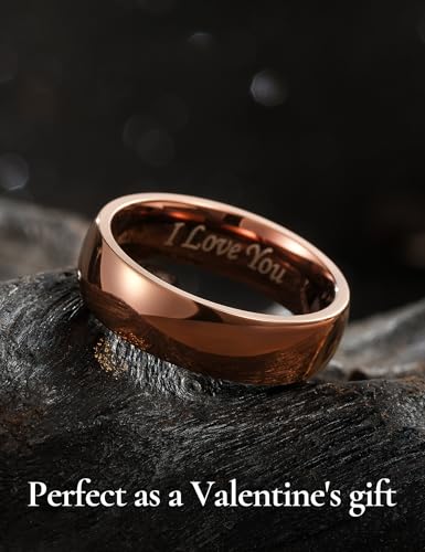 King Will 316L Wedding Band for Men Women, 4-8mm I LOVE YOU Dome Size 4-15 - color: F-Brown-6mm