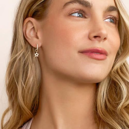 DAILY VIBES Cute Butterfly Star Cross Heart CZ Dangle Earrings for Women - color: Gold Star CZ