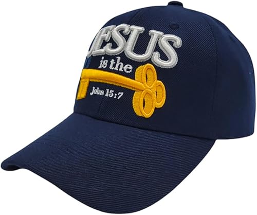 Black Duck Brand 3D Jesus is The Key Embroidered Jesus Christian Ball Cap - color: Navy Blue