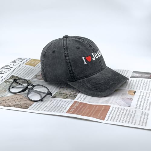 Inspirational Christian Baseball Cap, Adjustable Embroidered Cotton Hat for Men Women Dad Hat Gifts for His Her - color: I Love Jesus Heart - Black