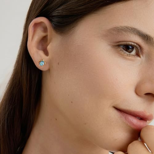 Cute Stud Earrings for Women Dachshund Koi Fish Sea Star Sea Turtle Sea Conch Earrings 14K Gold Plated Dainty Stud Earring funky Jewerly - color: Gold Sea Turtle