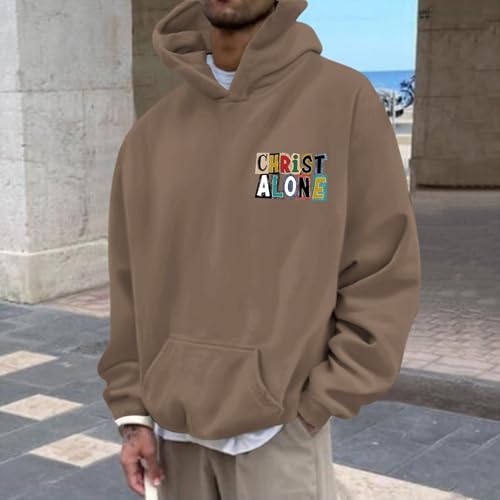 Christian Hoodies For Men Jesus Religious God Hoodie Faith Bible Verse Sweatshirt inspirational Cotton Pullover Tops - color: Coffee, size: X-Large