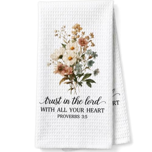 Christian Scripture Gifts Decorative Towels for Women Hostess Faith Prayer, Bible Verse Gifts Waffle Weave Kitchen Towels, Trust in The Lord with All Your Heart Proverbs 3:5 - color: Beige