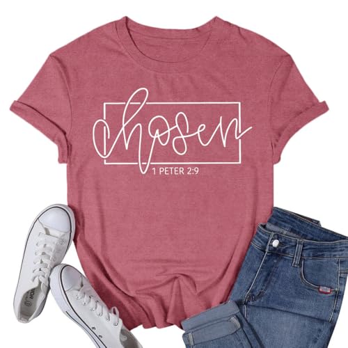 Women's Christian Shirt Christ Chosen T-Shirts Bible Verse Tee Tops - color: Pink, size: XX-Large