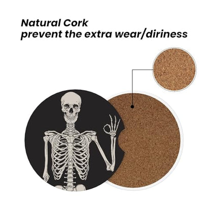 Skull Gothic Car Cup Holder Coasters 2 Pack 2.63" for Women - color: Beige